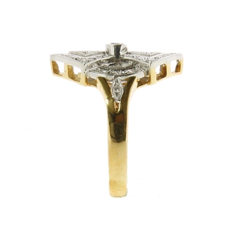 Anello Stile Antico Diamanti ART DECO ct 0,48 F VVS in Oro Bianco e Giallo 18 kt 6,74 gr