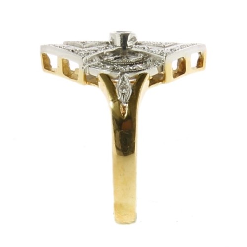 Anello Stile Antico Diamanti ART DECO ct 0,48 F VVS in Oro Bianco e Giallo 18 kt 6,74 gr