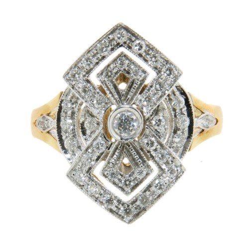 Anello Stile Antico Diamanti ART DECO Diamanti ct 0,48 F VVS Oro 18 kt
