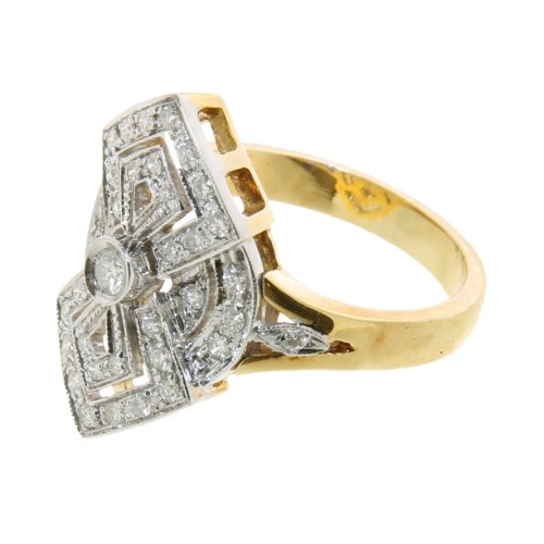 Anello Stile Antico Diamanti ART DECO Diamanti ct 0,48 Oro 18 kt