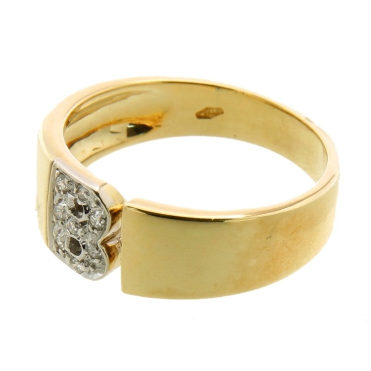 Anello con Iniziale B Diamanti ct 0,08 F VS taglio 8/8 e Oro Giallo e Bianco 750 18 kt 5,1 gr