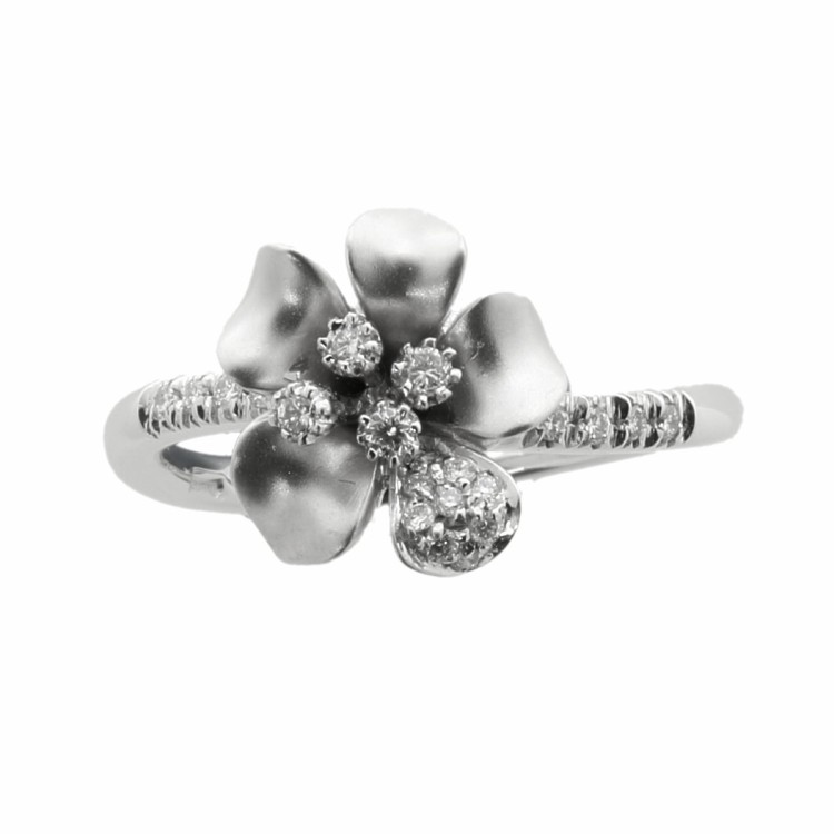 Anello Fiore Diamanti ct 0,19 F VVS Oro 18 kt 4,9 gr
