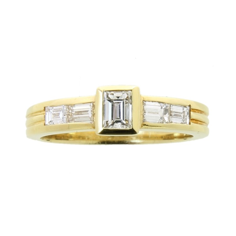 Anello Diamanti ct Taglio Baguette B 0,26 + B 0,43 Oro 18 kt