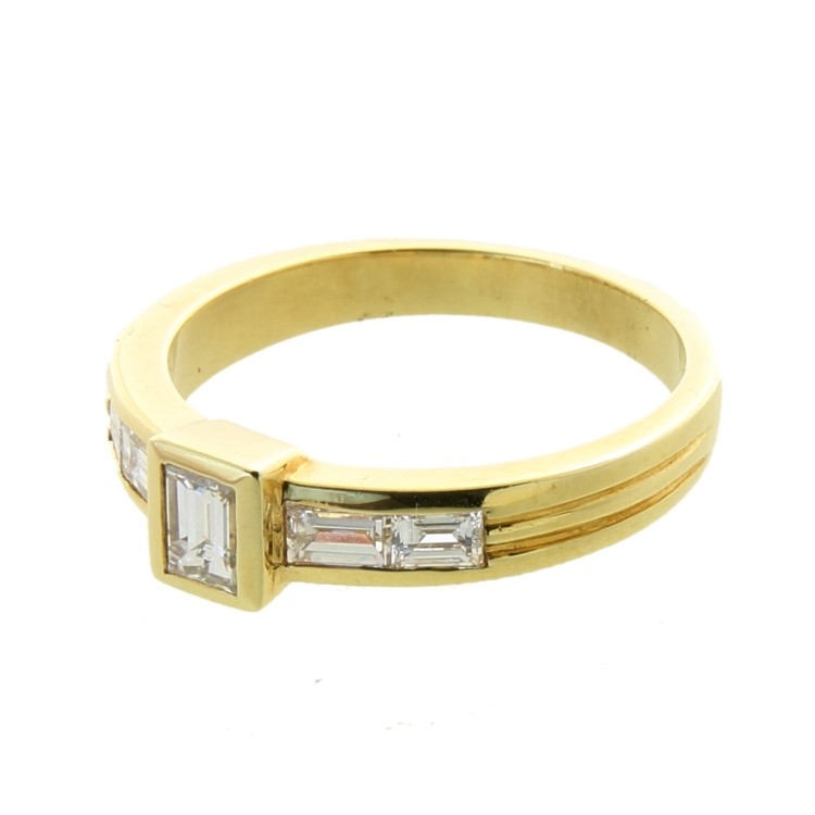 Anello Diamanti Taglio Baguette  ct  0,26 + B 0,43 Oro 18 kt