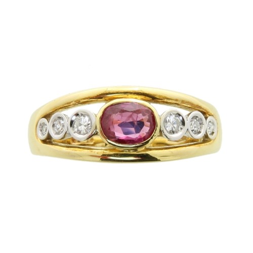 Anello Rubino ct 0,56 Diamanti 0,12 taglio 8/8Oro Giallo Bianco 18 kt 4,5 gr