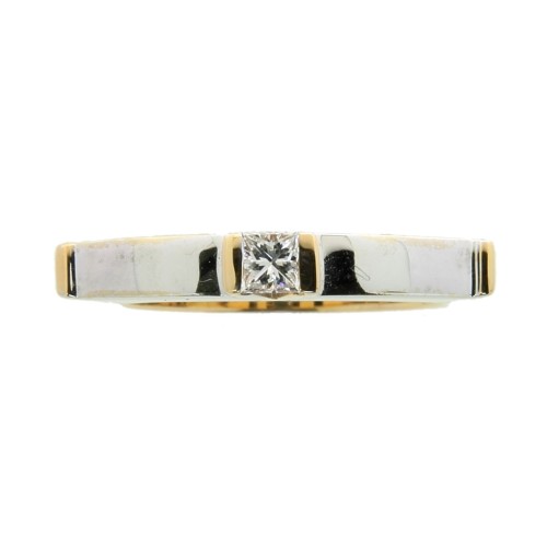 Anello Solitario Diamante taglio Princess ct 0,23 F VS e Oro Bianco e Rosa 18 kt 5,64 gr
