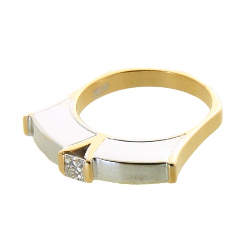Anello Solitario Diamante taglio Princess ct 0,23 F VS e Oro Bianco e Rosa 18 kt 5,64 gr