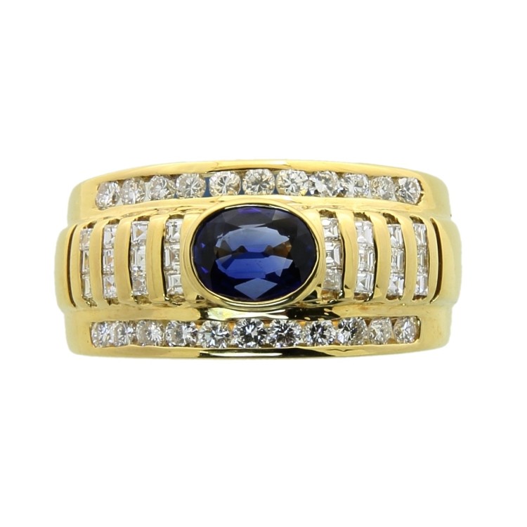 Anello Zaffiro Diamanti ct 0,75 Oro 18 kt