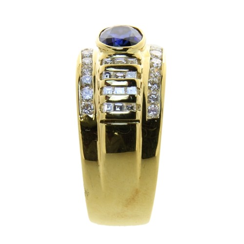 Anello Zaffiro Blu ct 0,73 Diamanti ct 0,75 Oro Giallo 18 kt