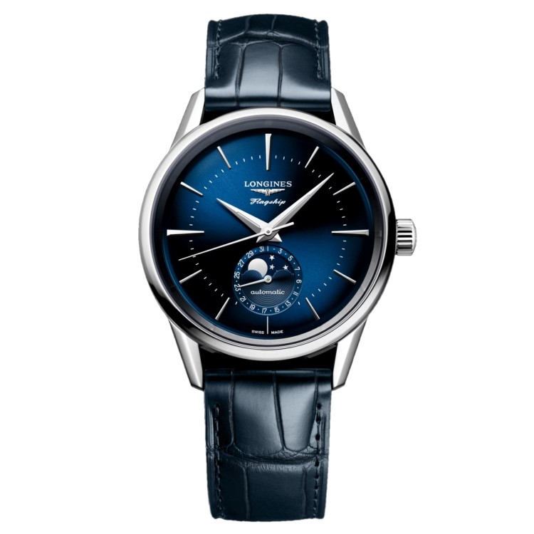 LONGINES Heritage Classic Silvered Alligatore blu L4.815.4.92.2 Automatico 38,5 mm