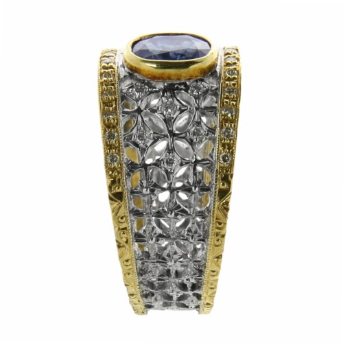 Anello Stile Antico Zaffiro BLU Diamanti ct 0,26 Oro 18 kt