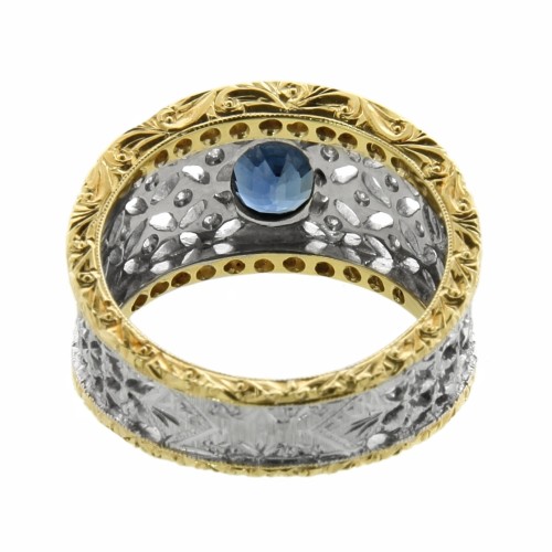 Anello Zaffiro Blu ct 1,36 Diamanti ct 0,26 F VVS Oro 18 kt