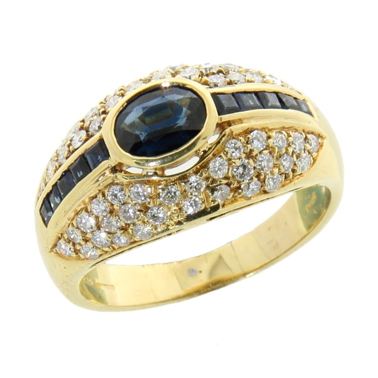 Anello Zaffiro Diamanti ct 0,58 Oro 18 kt