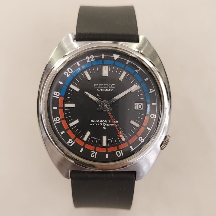 SEIKO Navigator Timer 6117-6410 Secondo Polso Gmt 41 mm  Cassa acciao
