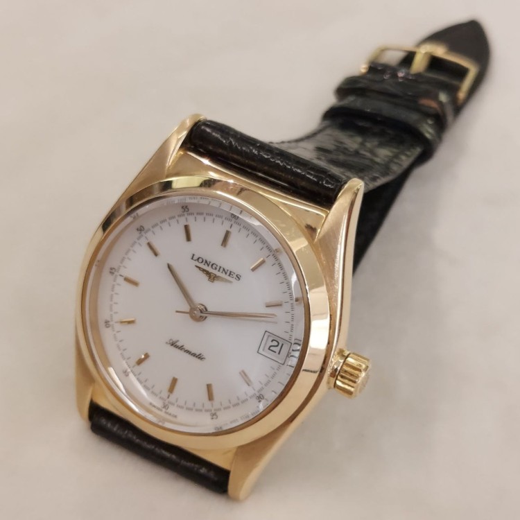LONGINES L633.5 in Oro 18 kt pelle Automatico 35 mm quadrante Bianco indici e datario(int cassa 1101.20)