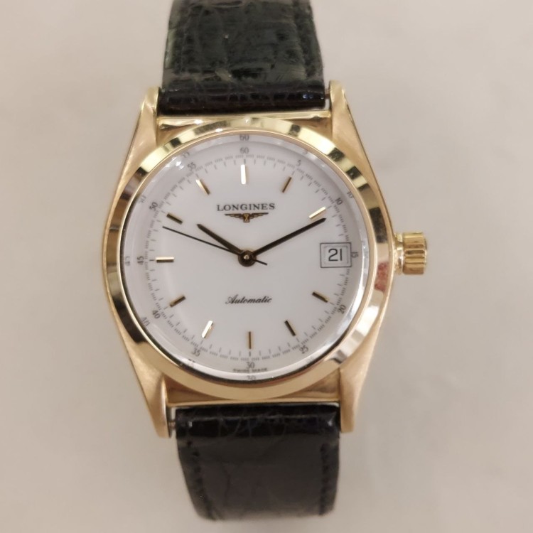 LONGINES L633.5 in Oro 18 kt pelle Automatico 35 mm quadrante Bianco indici e datario(int cassa 1101.20)