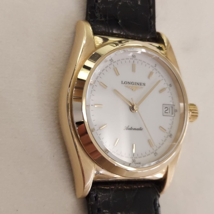 LONGINES L633.5 in Oro 18 kt pelle Automatico 35 mm quadrante Bianco indici e datario(int cassa 1101.20)