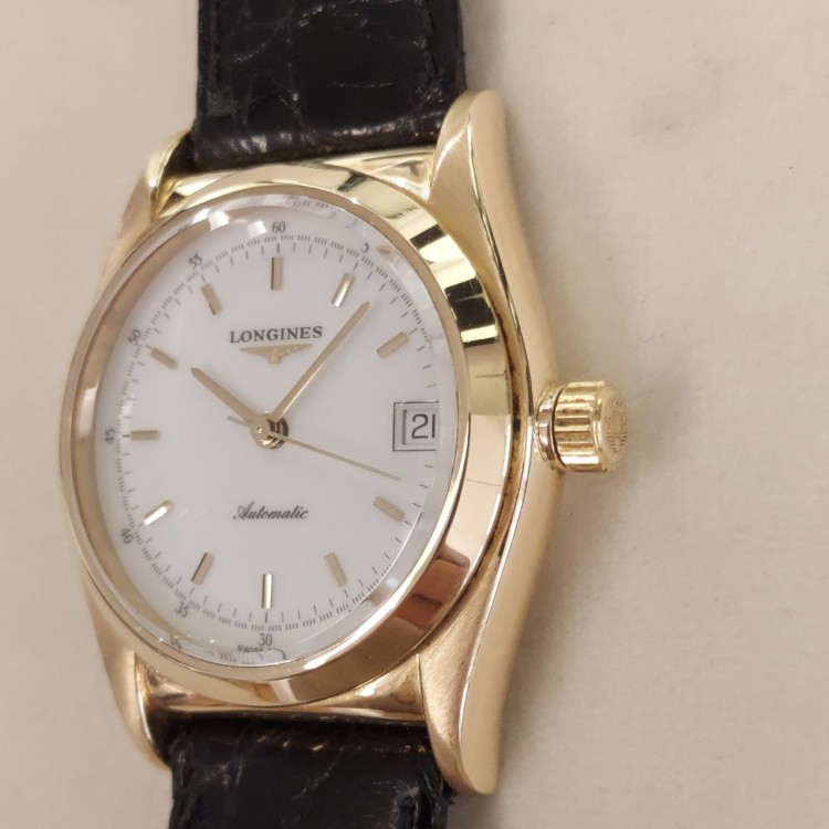 LONGINES L633.5 in Oro 18 kt pelle Automatico 35 mm quadrante Bianco indici e datario(int cassa 1101.20)