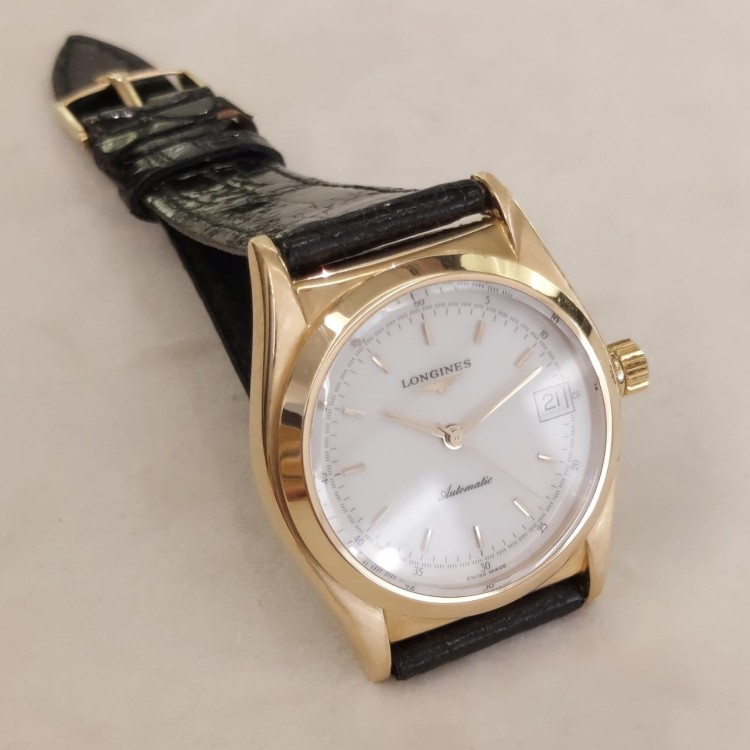 LONGINES L633.5 in Oro 18 kt pelle Automatico 35 mm quadrante Bianco indici e datario(int cassa 1101.20)