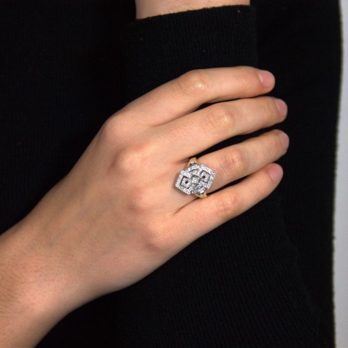 Anello Stile Antico Diamanti ART DECO Diamanti ct 0,48 F VVS Oro 18 kt