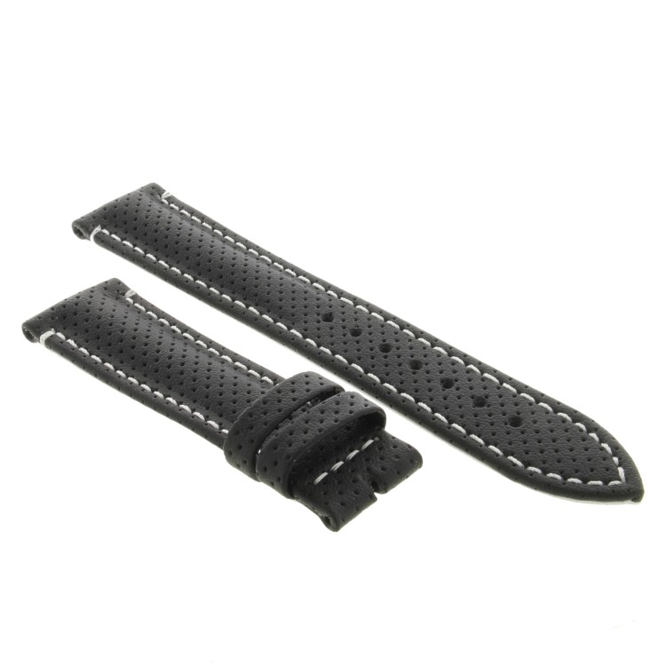 Cinturino Water Resistant Vitello Nero Opaco Microfori 20/18 mm B50W classico cuciture bianche