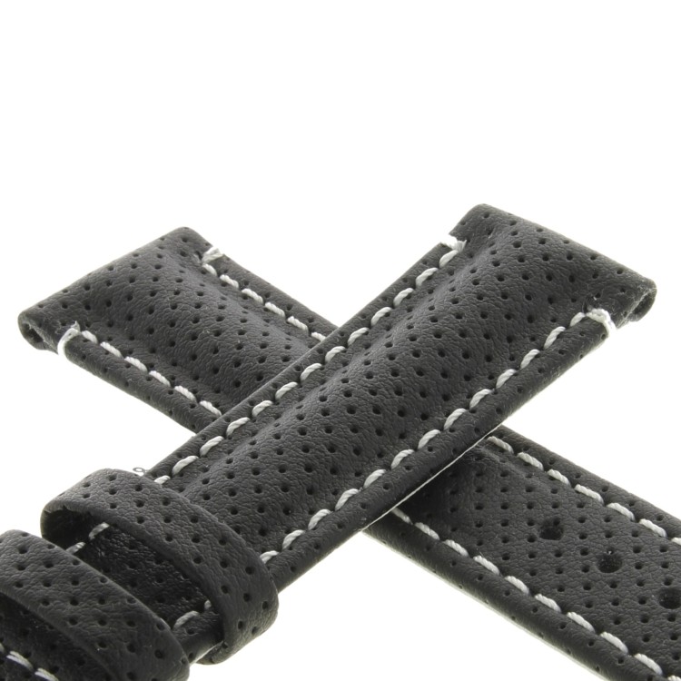Cinturino Water Resistant Vitello Nero Opaco Microfori 20/18 mm B50W classico cuciture bianche