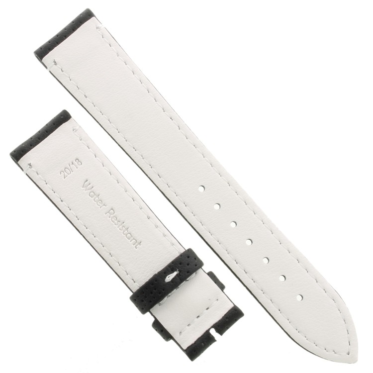 Cinturino Water Resistant Vitello Nero Opaco Microfori 20/18 mm B50W classico cuciture bianche