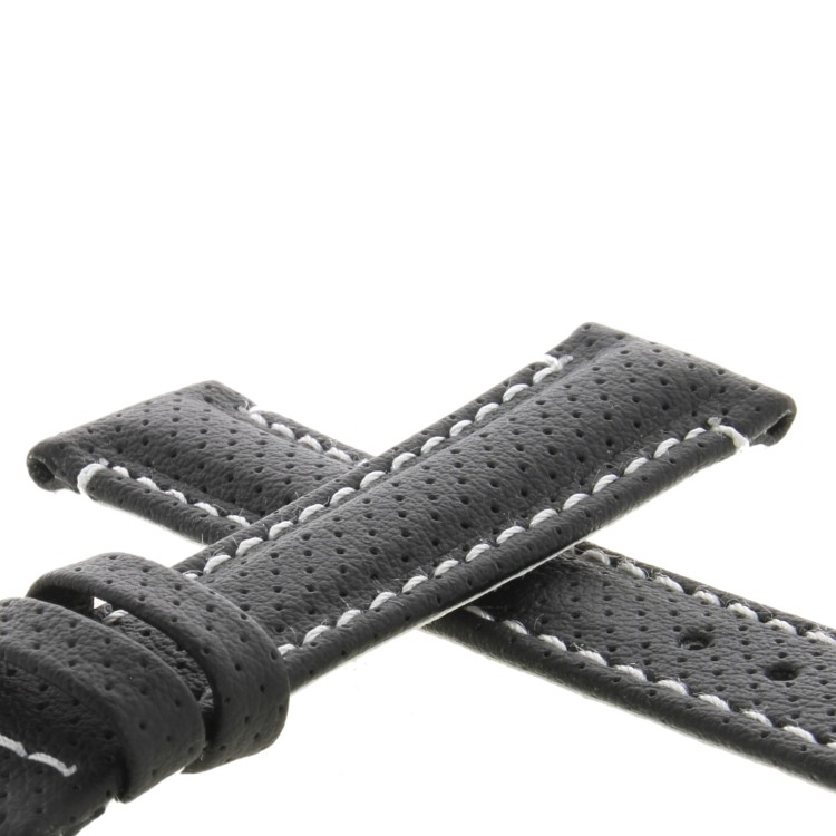 Cinturino Water Resistant Vitello Nero Opaco Microfori 18/16 mm B50W classico cuciture bianche