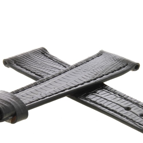 Cinturino Sartoriale Lucertola Tejus Nero Scuro Lucido Piatto 18/14 mm B25B forma classica.
