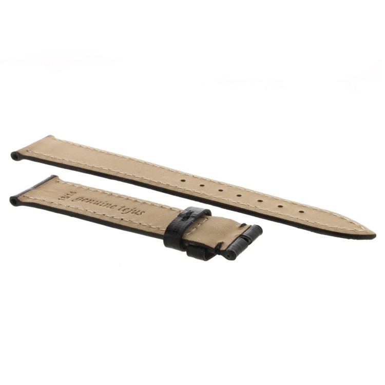 Cinturino Sartoriale Lucertola Tejus Nero Scuro Lucido Piatto 18/14 mm B25B forma classica.