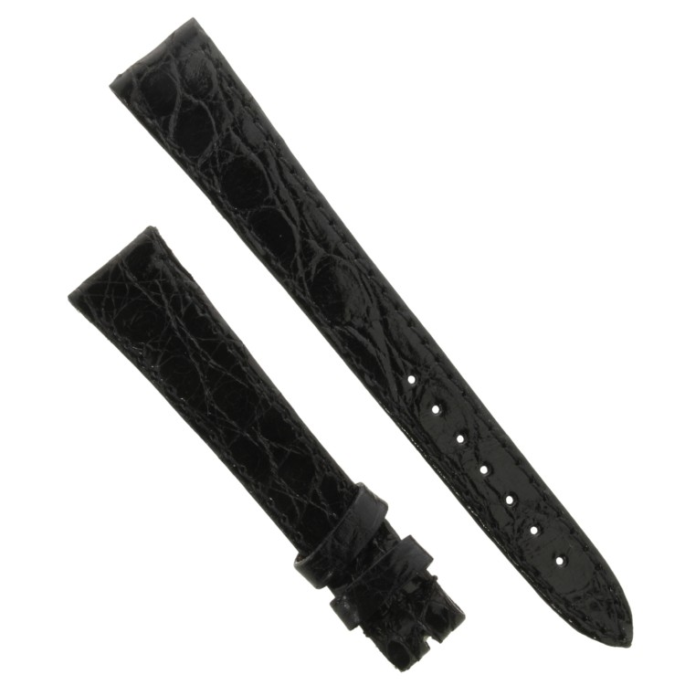Cinturino Coccodrillo Nero Lucido Piatto 16/12 mm B25B forma classica.