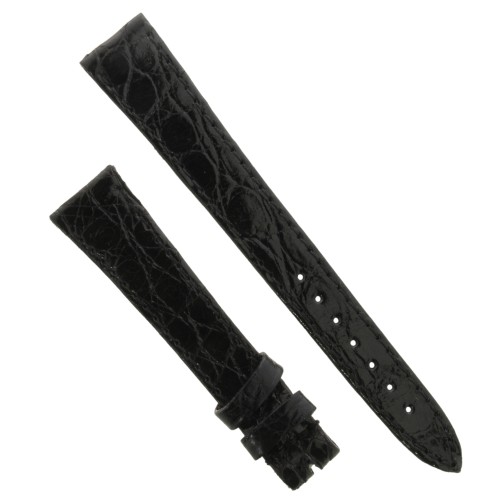 Cinturino Coccodrillo Nero Lucido Piatto 16/12 mm B25B forma classica.