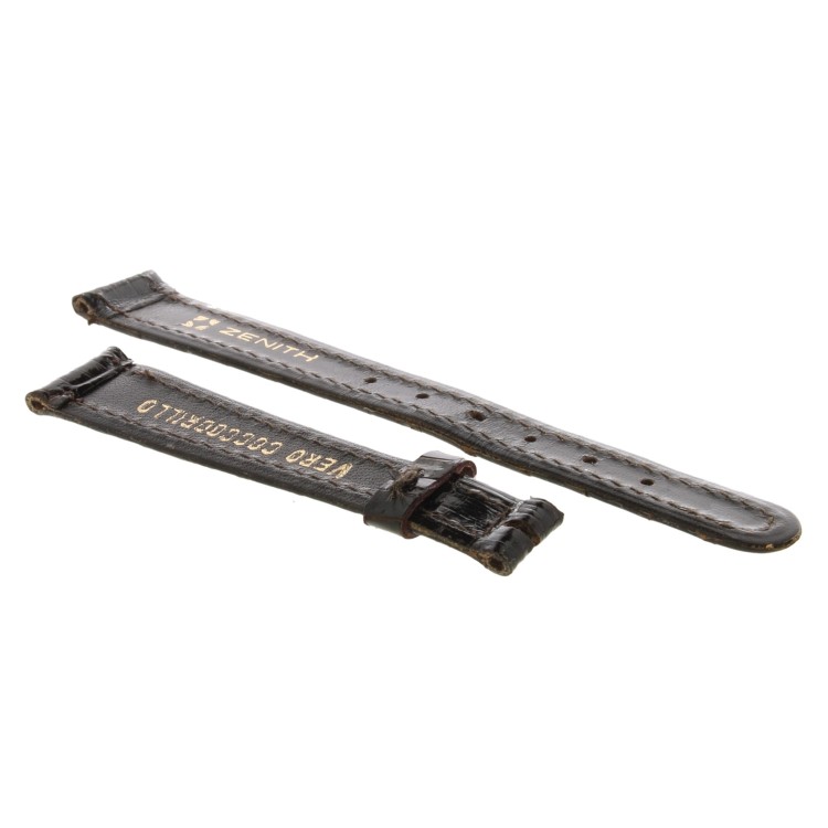 Zenith Cinturino V Coccodrillo Marrone Moka 13/10 mm cucito piatto spessore 2,5/3 mm lunghezza 69/104 mm. Con Fibbia Ardfiglion