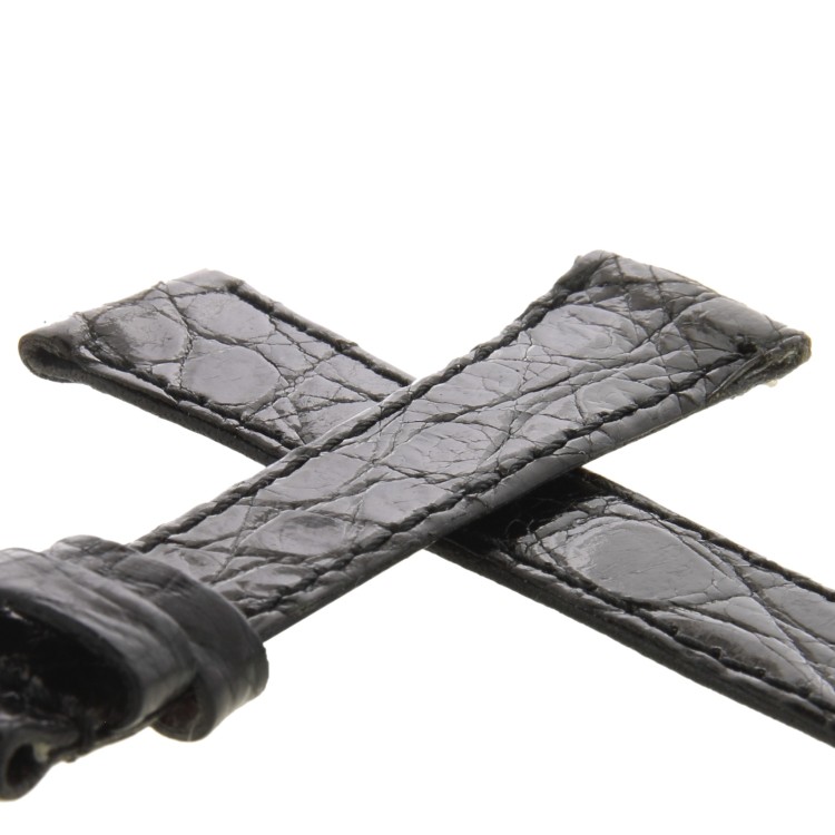Cinturino Coccodrillo Nero Lucido Piatto 16/12 mm B25B forma classica.