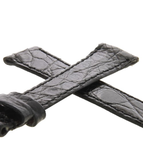 Cinturino Coccodrillo Nero Lucido Piatto 16/12 mm B25B forma classica.