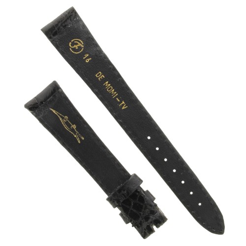 Cinturino Coccodrillo Nero Lucido Piatto 16/12 mm B25B forma classica.