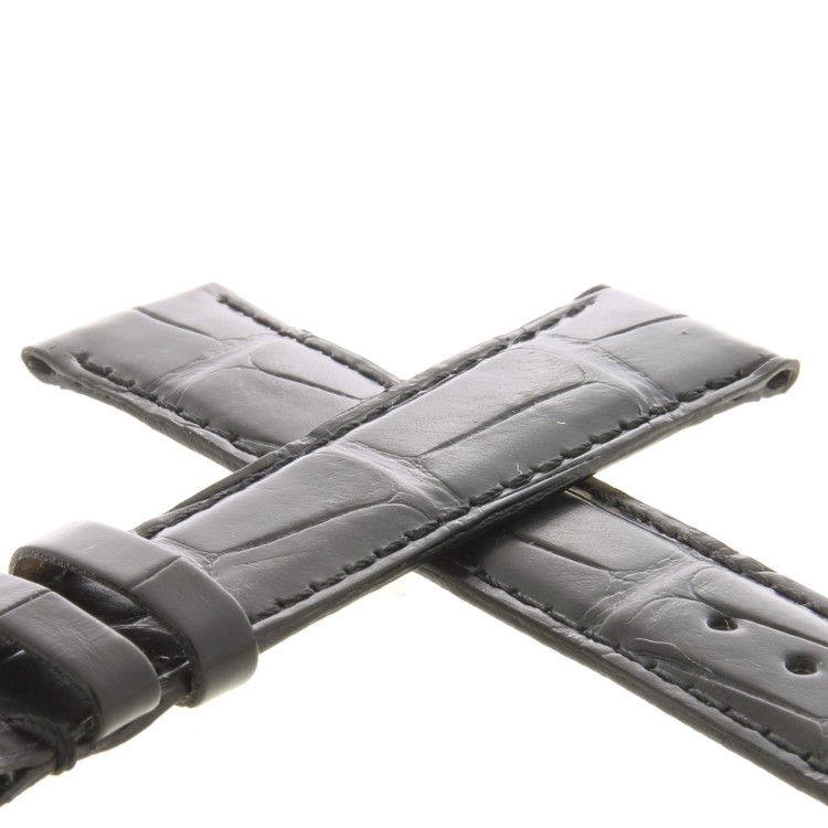 Cinturino Sartoriale Alligatore Nero Opaco 17/16 mm B30B Piatto classico..