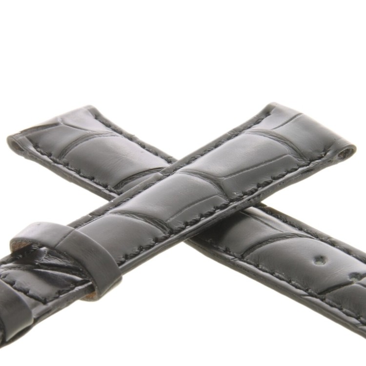Cinturino Sartoriale Alligatore Nero Opaco 19/14 mm B38B classico..