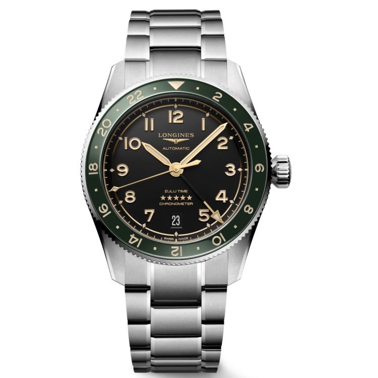 LONGINES SPIRIT Zulu Time L3.802.4.63.6 Acciaio 39 mm Automatico Antracite Verde GMT
