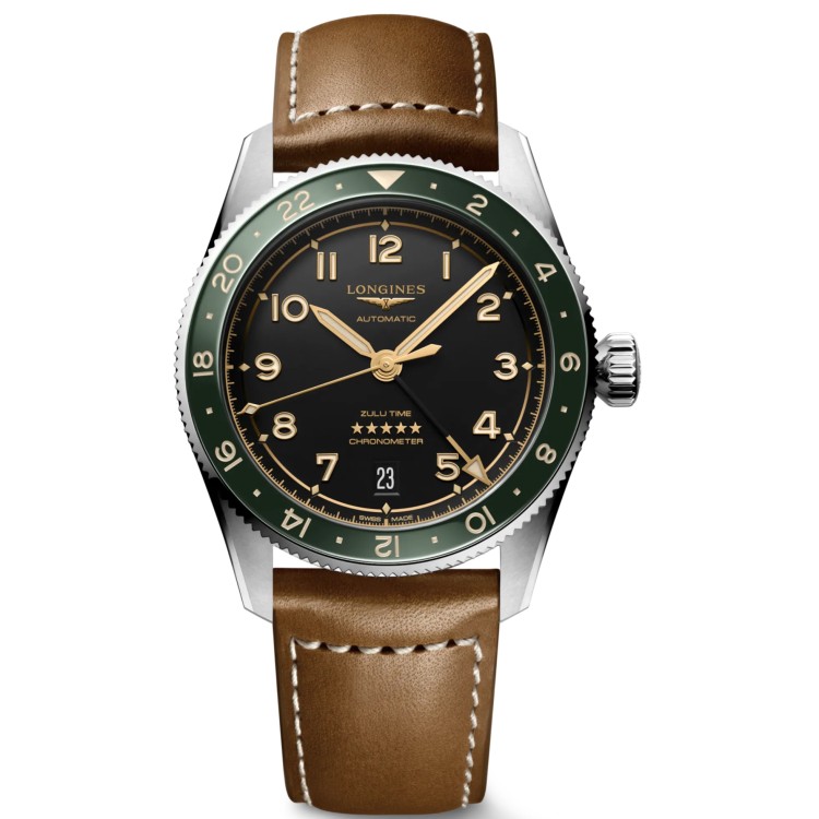LONGINES SPIRIT Zulu Time L3.812.4.63.2 Acciaio 42 mm Automatico Antracite Verde GMT