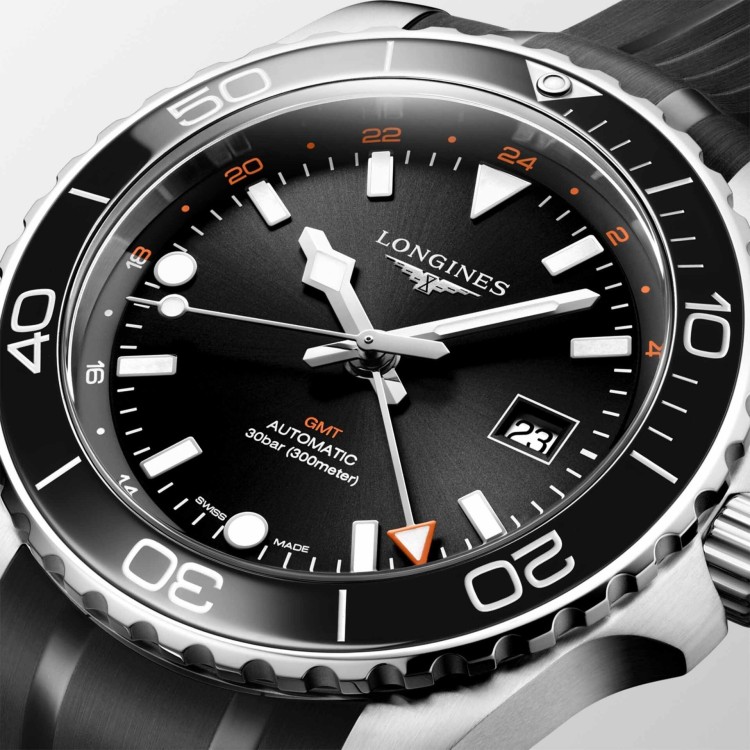 LONGINES Hydroconquest GMT L3.890.4.56.9 Automatico 43 mm Caucciù Nero
