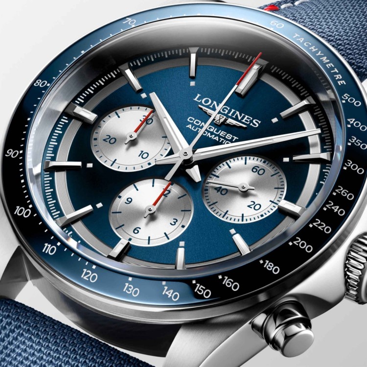 LONGINES CONQUEST L3.835.4.91.2 Cronografo 42 mm Marco Odermatt Blu Sintetico
