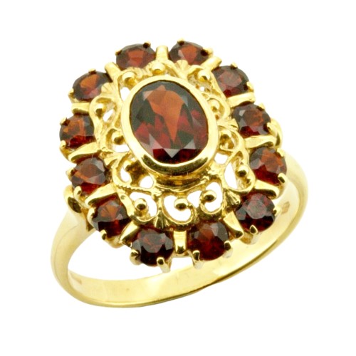 Anello stile antico Granato ovale a Margherita Oro 18 kt 5,4