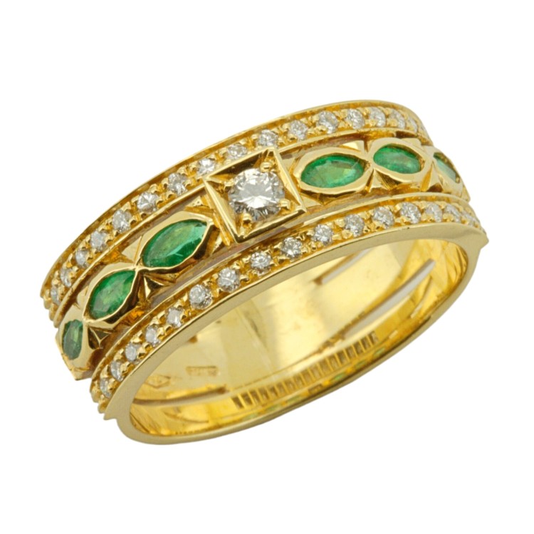 Anello Fascia Smeraldo Diamanti ct 0,41 Oro 18 kt