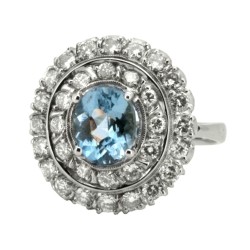 Anello Acquamarina Margherita ct 1,27 Diamanti ct 1,08 F VS Oro Bianco 18 kt gr 8,2 2