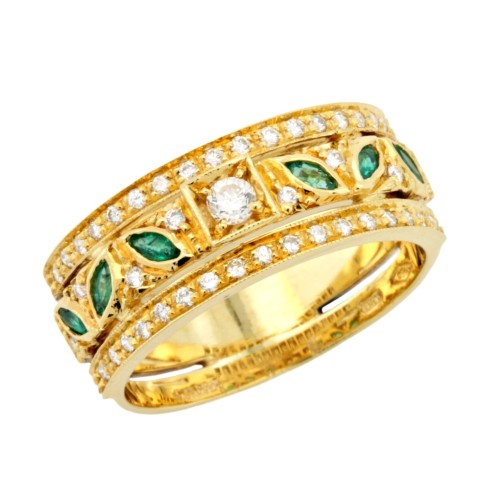 Anello Fascia Smeraldo Diamanti ct 0,44 Oro 18 kt