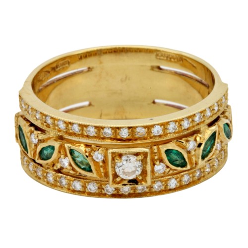 Anello Fascia Smeraldo Diamanti ct 0,44 Oro 18 kt