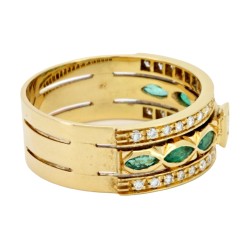 Anello Fascia Smeraldo Diamanti ct 0,41 Oro 18 kt 2