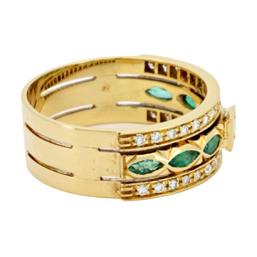 Anello Fascia Smeraldo Diamanti ct 0,41 Oro 18 kt