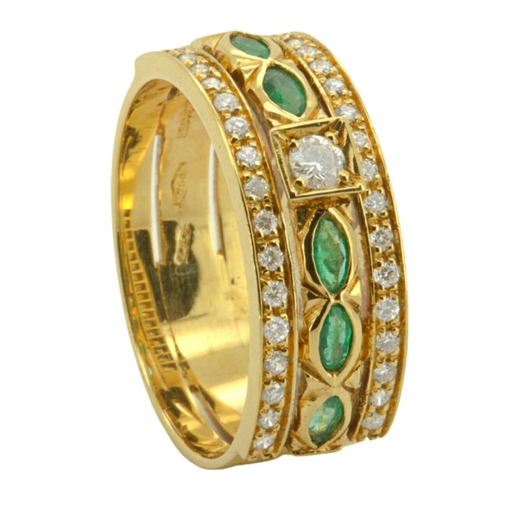 Anello Fascia Smeraldo Diamanti ct 0,41 Oro 18 kt